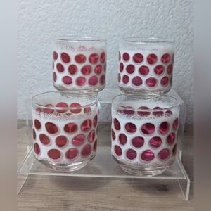 Vintage Libbey Concord Cranberry Polka Dot Juice Glasses Set Of 4